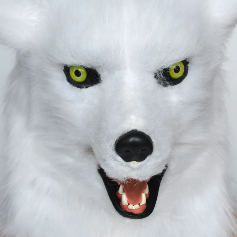 HomCom White Fox Costume Mouth Mover Hood