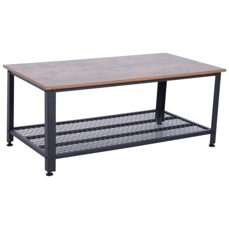 Industrial Style Coffee Cocktail Table Modern with Storage Shelf for Living Room Wood Grain Look