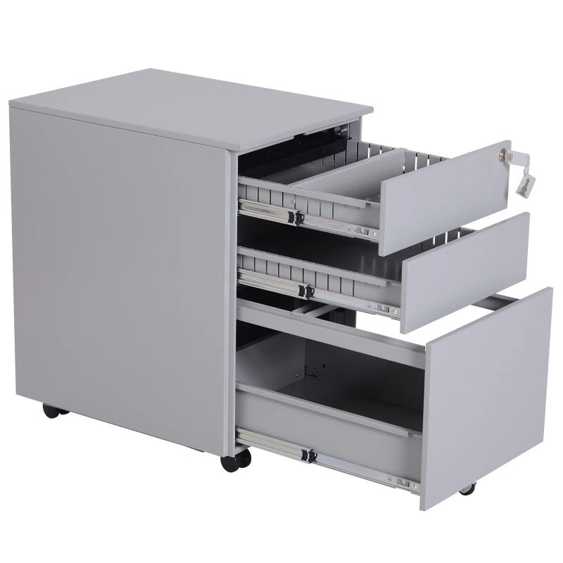 Vinsetto 24" Metal 3 Drawer Locking Under Desk Filing Cabinet On Wheels - Grey