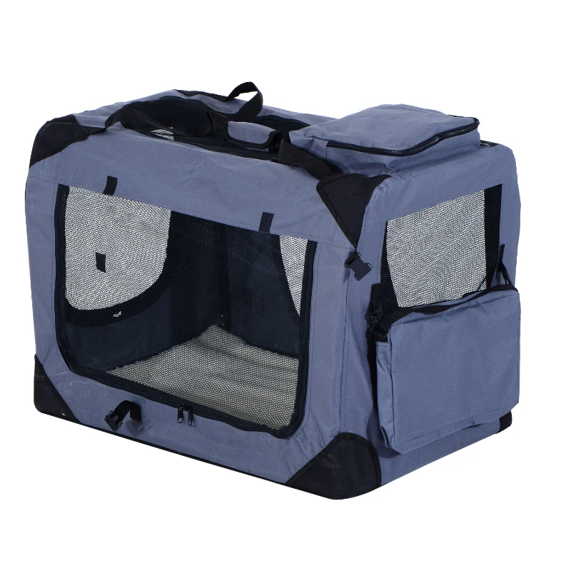 Pawhut 32" Soft Sided Folding Crate Pet Carrier - Gray