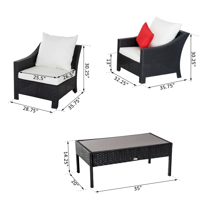 Outsunny 4 Piece Outdoor Patio Rattan Wicker Loveseat and Chair Set