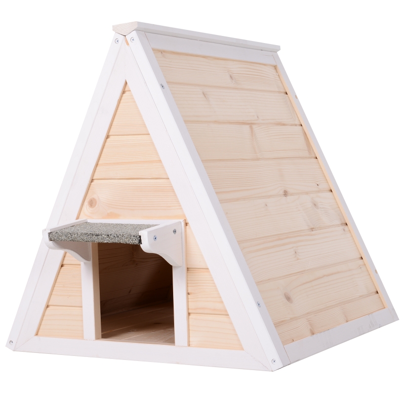 PawHut 21" Solid Wood Cat Condos Natural Water Proof Outdoor Pet Shelter Small House Natural Aosom