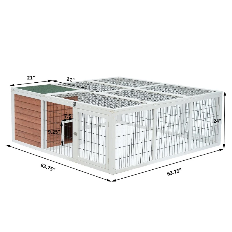 PawHut 64" Wooden Outdoor Guinea Pig Hutch Rabbit Cage Playpen with Run and Enclosed Cover