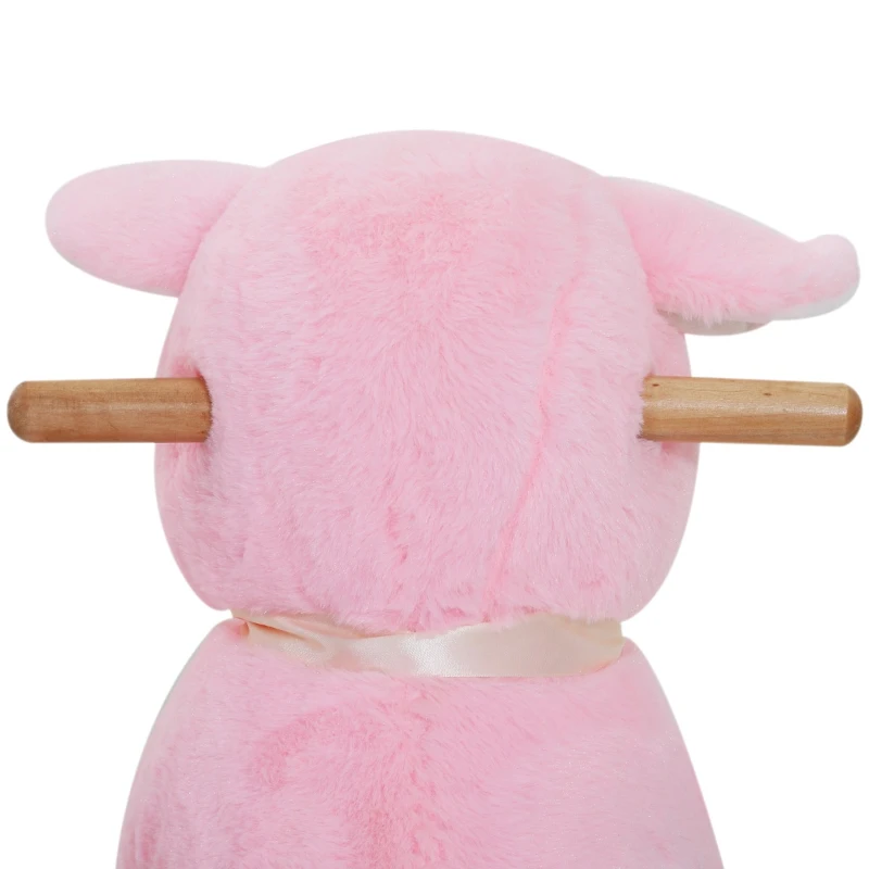 Qaba Lamb Rocking Horse Sheep Stuffed Animal Ride On Rocker for Kids / Nursery - Wooden Plush - Pink