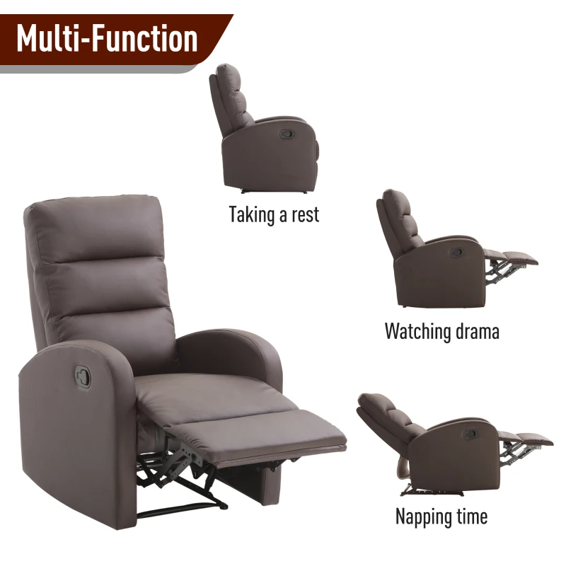 HomCom Modern PU Leather Living Room Manual Recliner Lounger Sofa Chair - Brown