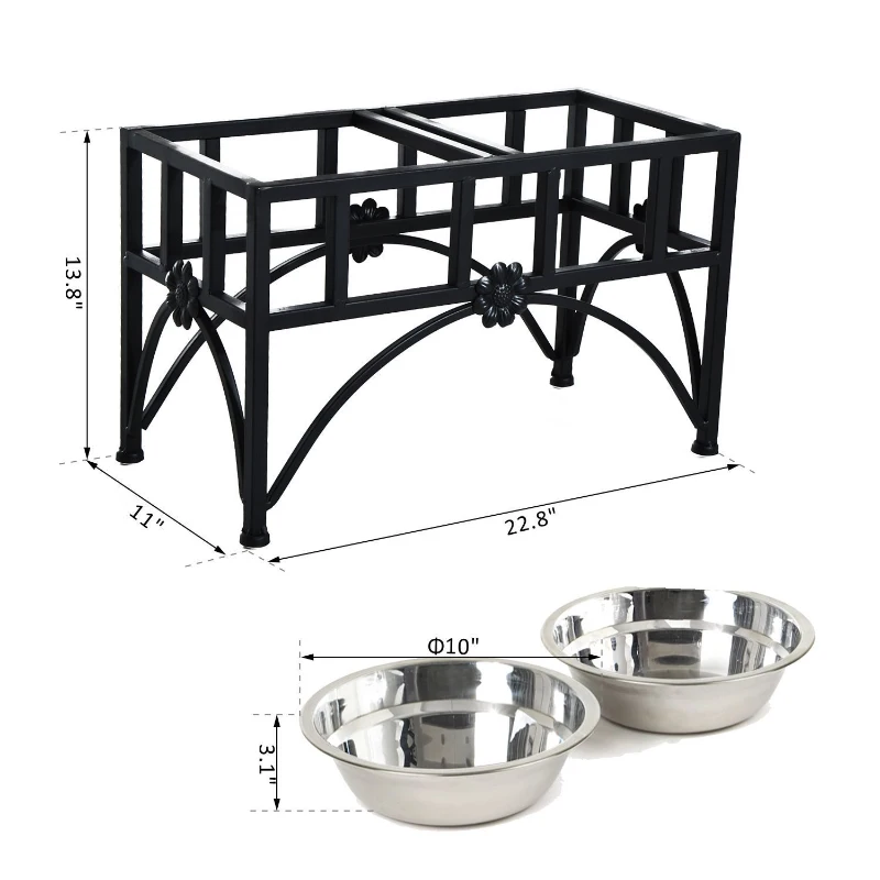 PawHut 22" Double Stainless Steel Heavy Duty Dog Food Bowl Outdoor Indoor Elevated Metal Pet Puppy Feeding Station