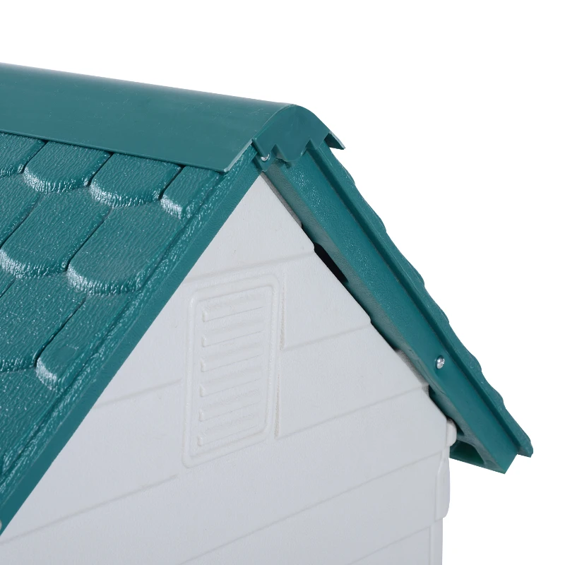 Pawhut 35"L x 27"W x 27"H Plastic Snap Together Outdoor Dog House - Green/White/Black