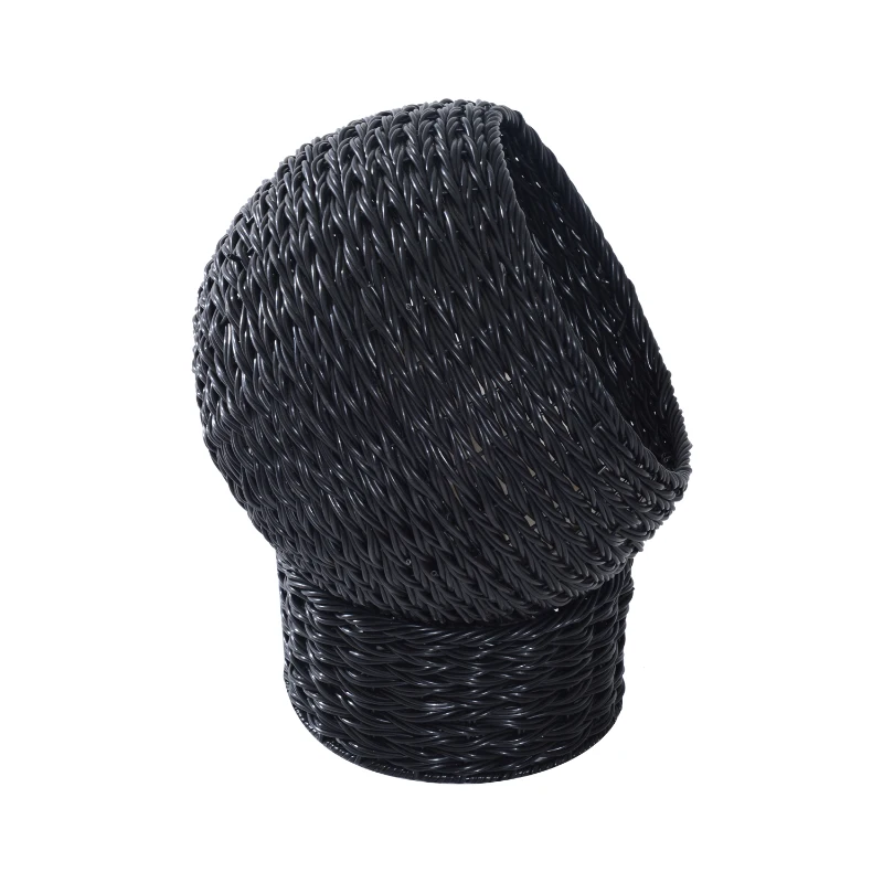 Pawhut 21" Hooded Rattan Wicker Elevated Cat Bed - Black/Beige