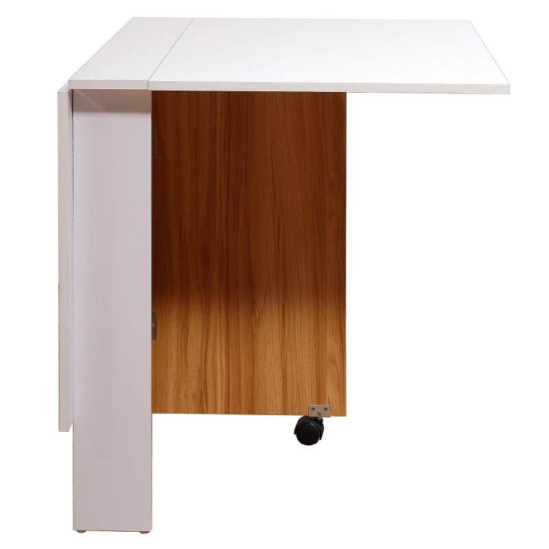 HOMCOM 47" Compact Folding Dining Table Foldable Wooden Table with Wheels Dining Room Furniture- Oak/White