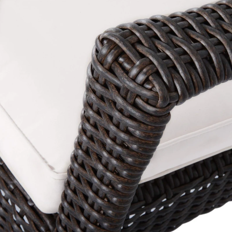 Outsunny 3 Piece Outdoor PE Rattan Wicker Rocking Chair and Tea Table Set - Dark Grey/ Cream