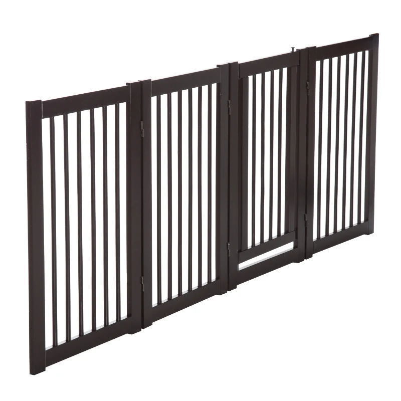 PawHut 31" x 81" 4 Panel Freestanding Wooden Expandable Pet Gate with Door