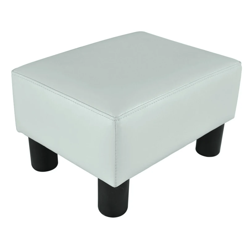 HomCom 15" Upholstered Padded Faux Leather Footrest Ottoman Stool Seating - Bright White