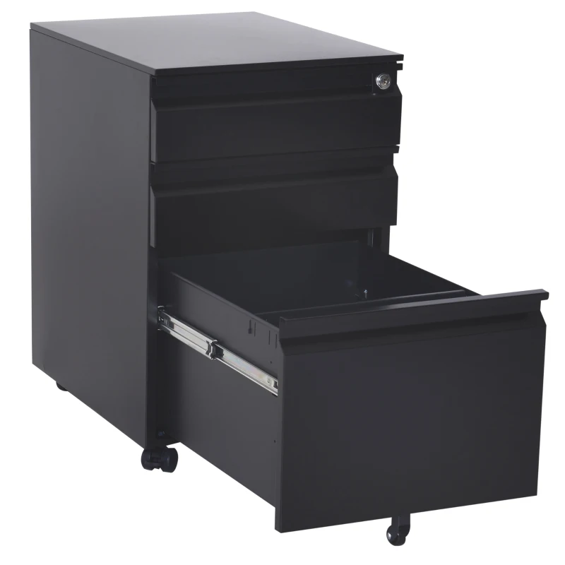 HomCom 24" Steel 3 Drawer Locking File Cabinet on Wheels - Black