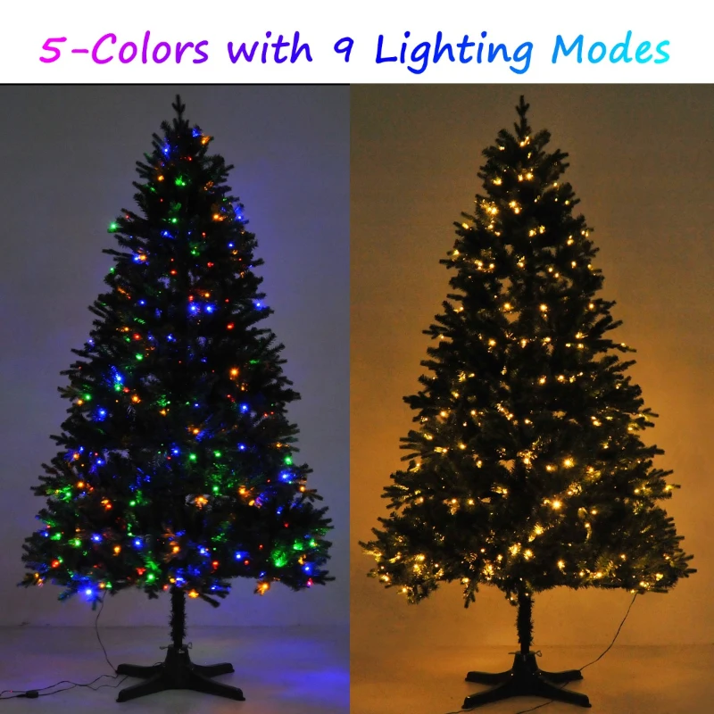 HomCom 6.9' PVC Needles Rotating Prelit Artificial Pine Christmas Tree - Green