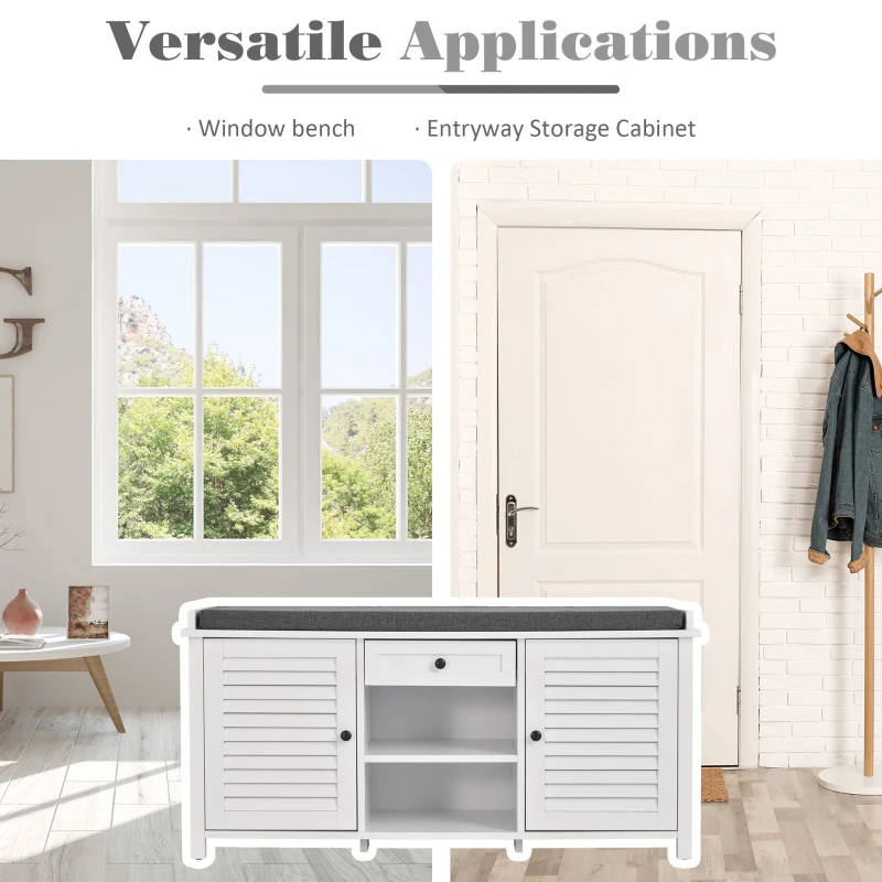 HOMCOM White Shoe Organizer Rack Cabinet with Drawers & Cushion Hallway