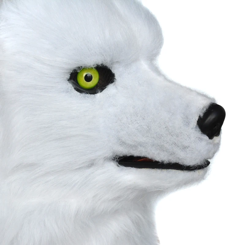 HomCom White Fox Costume Mouth Mover Hood
