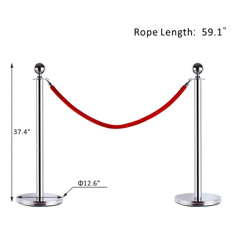 HomCom Chrome Crowd Control Red Velvet Rope Stanchion Barrier