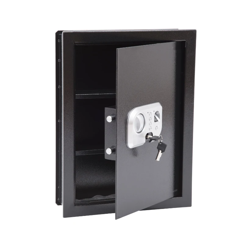 HomCom 19" x 14" x 4" Digital Wall Mounted Home Security Storage Safe w/ Biometric Fingerprint Scan - Black