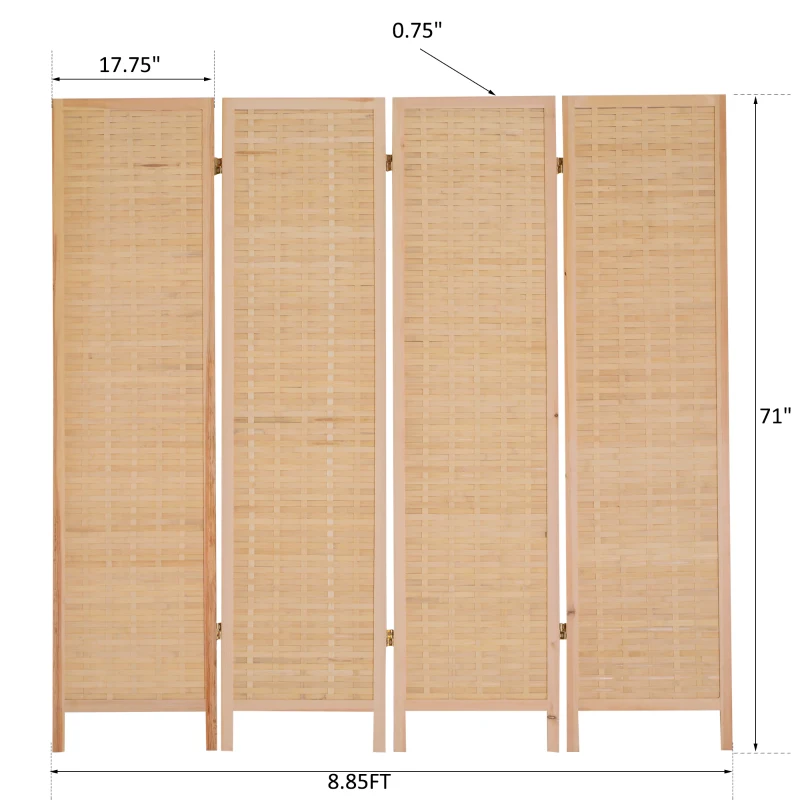 HomCom 6' 4-Panel Bamboo Screen Freestanding Room Divider