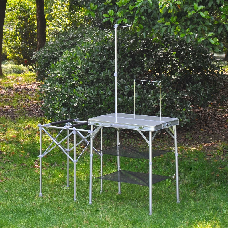 Outsunny 4.5' Compact Portable Folding Suitcase Camp Kitchen Outdoor Camping Table with Windscreen
