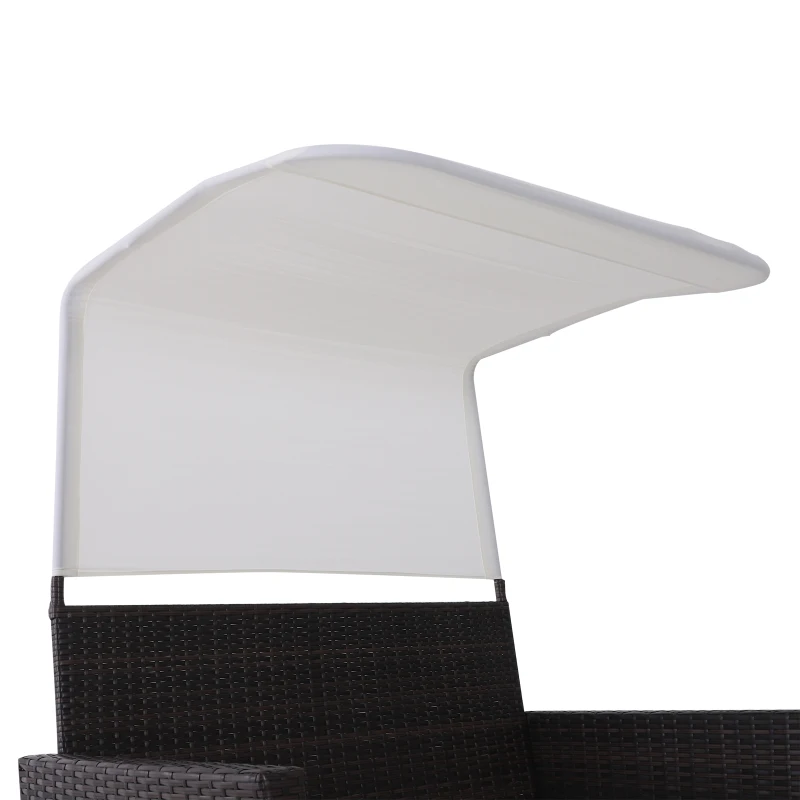 Outsunny 2 Piece Rattan Wicker Outdoor Loveseat with Sunshade Canopy and Nesting Ottoman Footrest - Brown