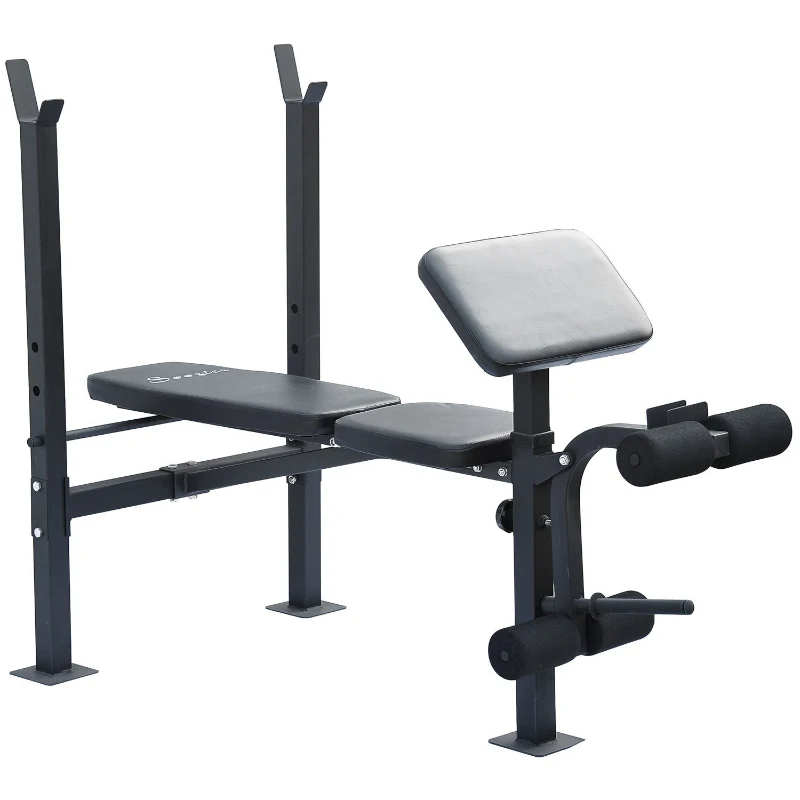 Soozier Adjustable Versatily Exercise Free Weight Bench with Weight Bar and Leg Extension Station