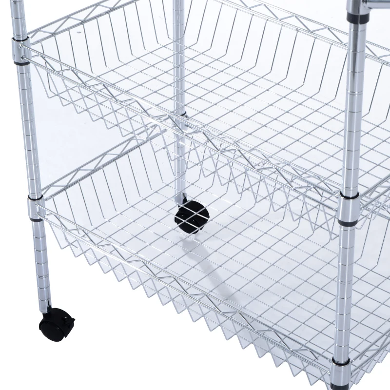 HomCom 24" Portable Rolling Trolley Kitchen Cart with Wire Basket
