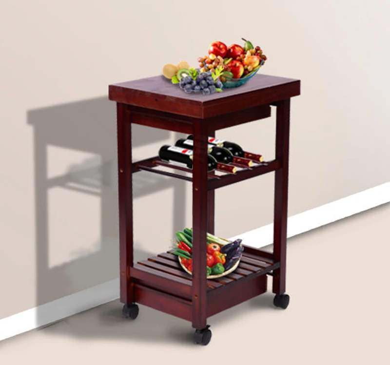 HomCom 19" Wooden Rolling Kitchen Organizer Cart Trolley With Storage Wine Rack