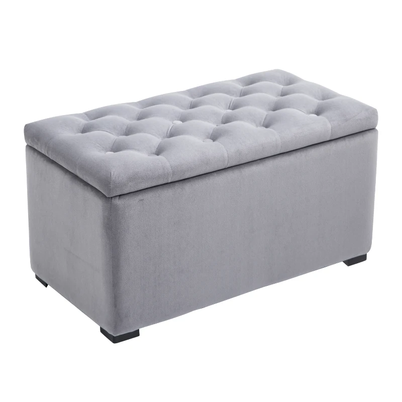 HomCom 3 Piece Microfiber Tufted Storage Bench and Nesting Ottoman Set - Grey