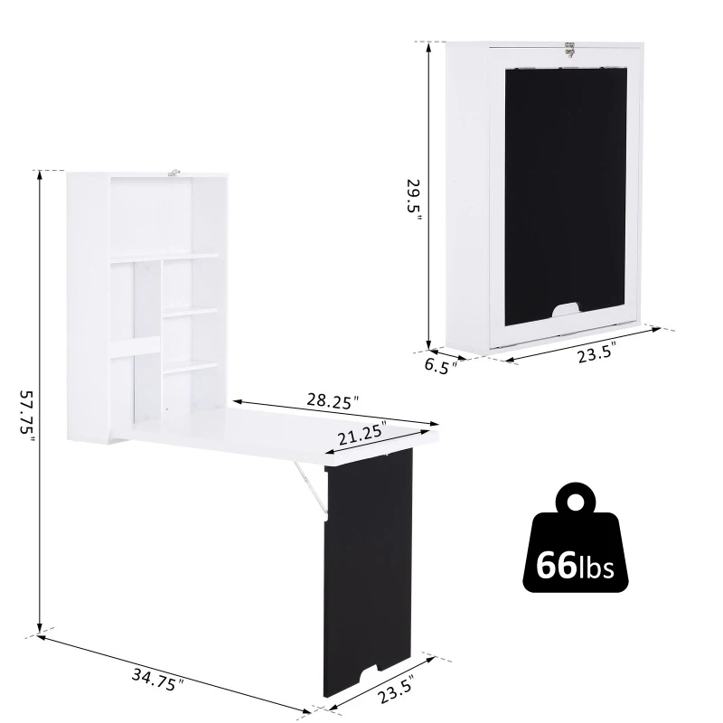 HOMCOM Wall Mounted Space Saving Writing Table Foldable Computer Desk with a Blackboard for Notes Book