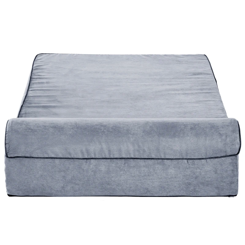PawHut 48" x 30" Suede Padded Orthopedic Memory Foam Bolster Pet Dog Bed - Grey with Navy Blue Liner