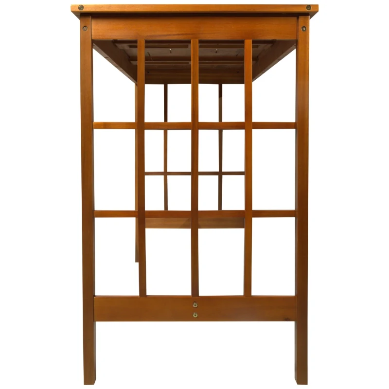 HomCom 7 Piece Acacia Wood Iconic Prairie School Style Bar Height Dining Set - Table/ 6 Stools