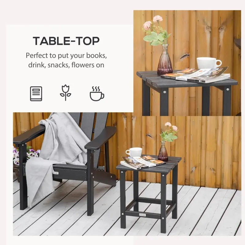 Outsunny Patio Side Table, 15" Square Outdoor End Table, HDPE Plastic Tea Table for Adirondack Chair, Backyard or Lawn, Black