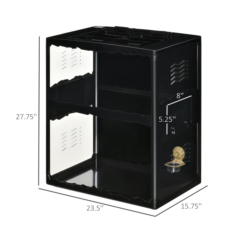 PawHut Reptile Glass Terrarium Tank, Breeding Box with Screen Ventilation, Lamp Holders, Hanging Basin for Lizards, Chameleon, Tortoise, 23.5" x 16" x 28"