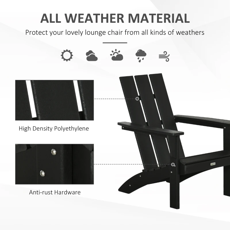 Outsunny Patio Adirondack Chair, Outdoor HDPE Fire Pit Chair, Weather Resistant Outdoor Chair with High-back, Patio Chair for Deck, Garden, Backyard, Black