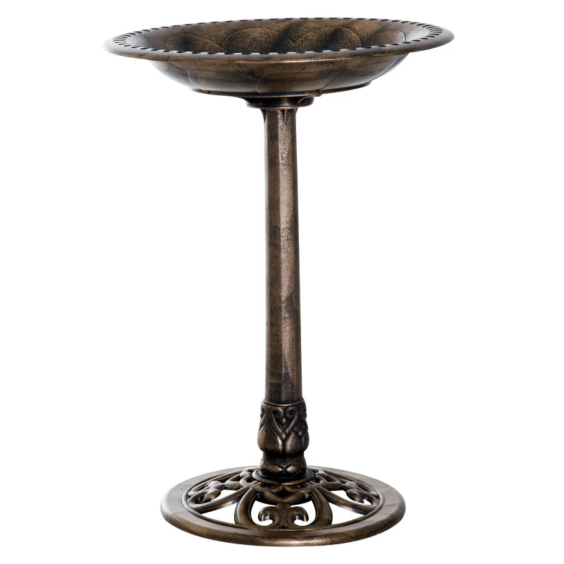 Outsunny 28" Tall Resin Free Standing Garden Pedestal Bird Bath Bowl - Bronze