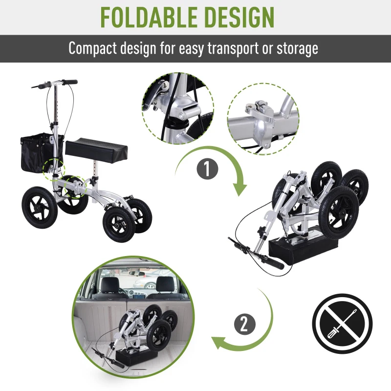 HOMCOM Knee Scooter with Basket Storage Walker Mobility During Medical Rehabilitation & Injury Folding for Transport - Silver