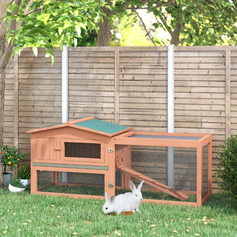 PawHut 62" Wooden Outdoor Rabbit Hutch with Detachable Run and Elevated Main House