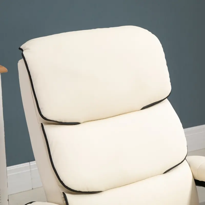 HOMCOM PU Leather High Back Recliner Armchair w/ Padded Ottoman, Cream White