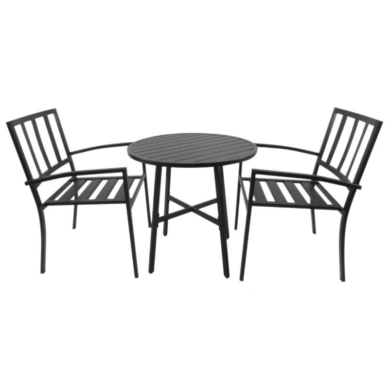 Outsunny Metal 3 Piece Outdoor Patio Round Bistro Table Dining Set - Black
