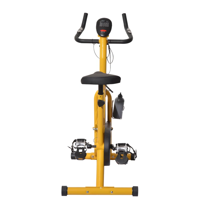 Soozier Upright Stationary Exercise Bike with LCD Monitor - Yellow