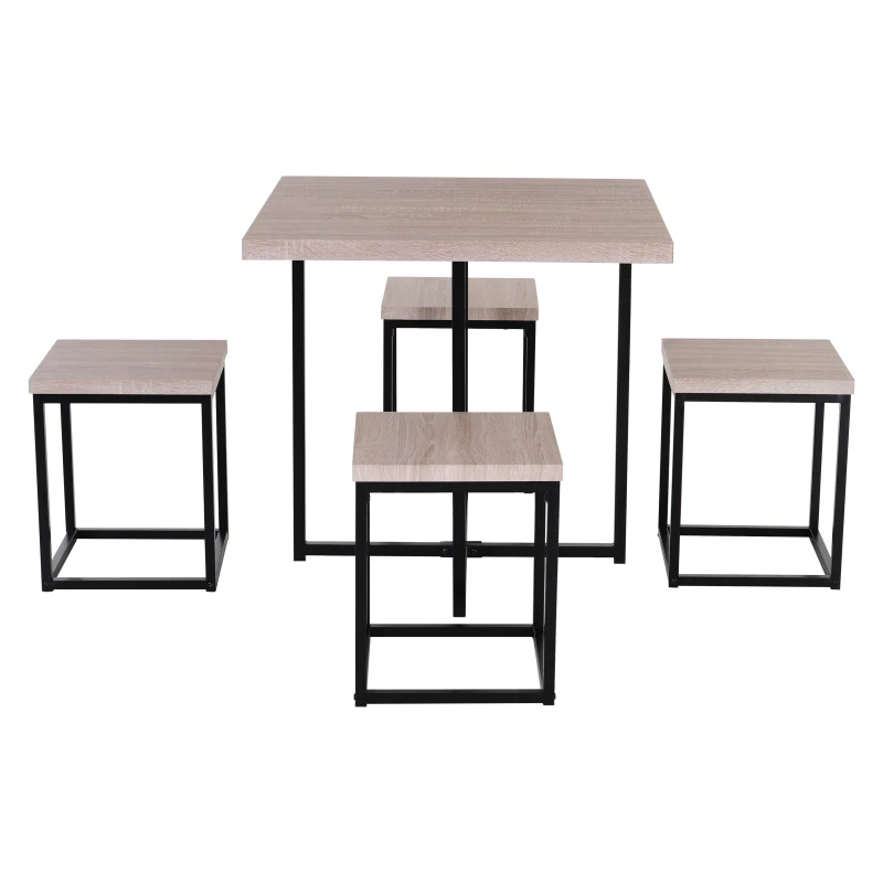 HomCom 5pcs Kitchen Dining Set Wood Bar Table Chair Stool Home Furniture