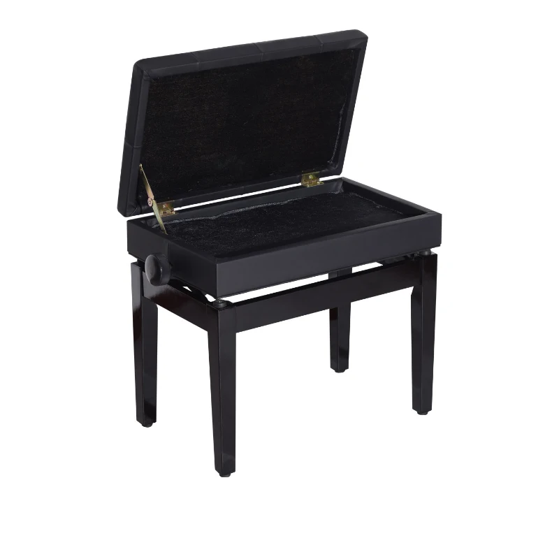 HomCom Traditional Faux Leather Height Adjustable Single Person Storage Piano Bench - Black