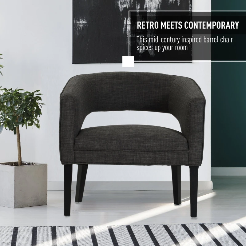 HOMCOM Ergonomic Open Back Birch Legs Upholstered Barrel Chair w/ Armrest