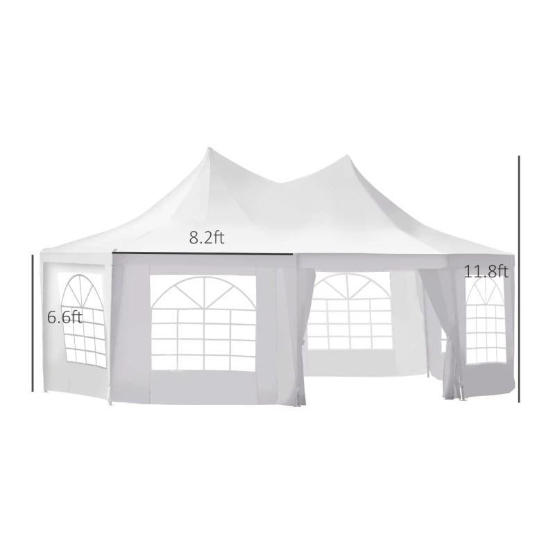 Outsunny Party Canopy 22.3ft Octagonal Wedding Event Outdoor Shelter with 8 Removable Walls - White