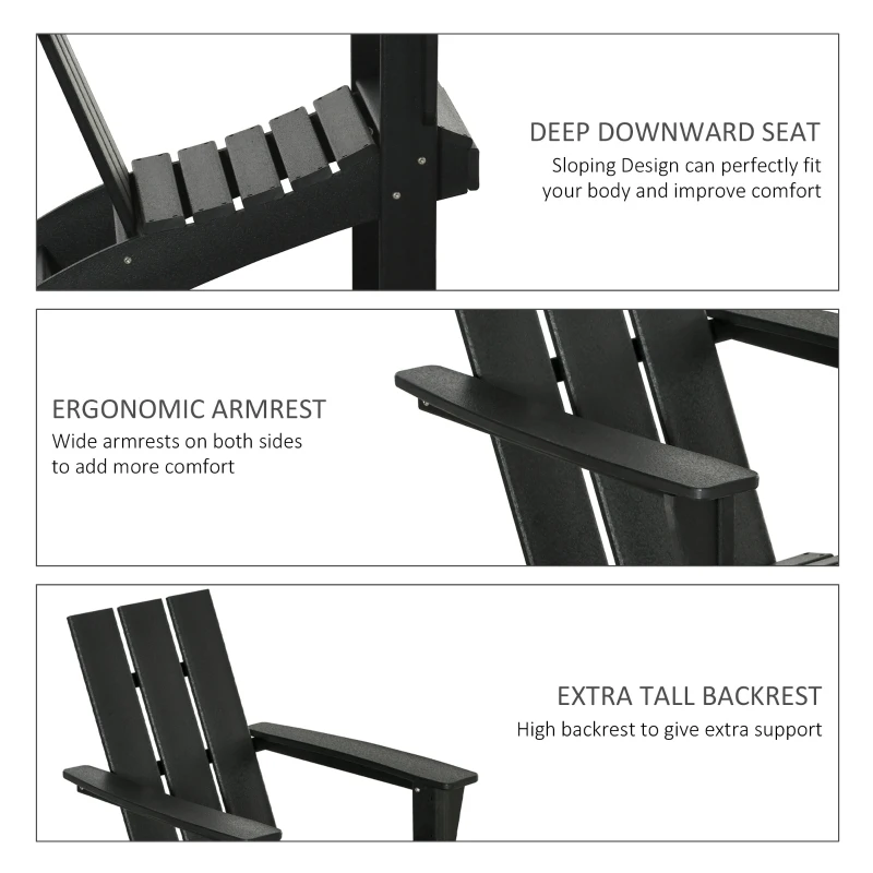 Outsunny Patio Adirondack Chair, Outdoor HDPE Fire Pit Chair, Weather Resistant Outdoor Chair with High-back, Patio Chair for Deck, Garden, Backyard, Black