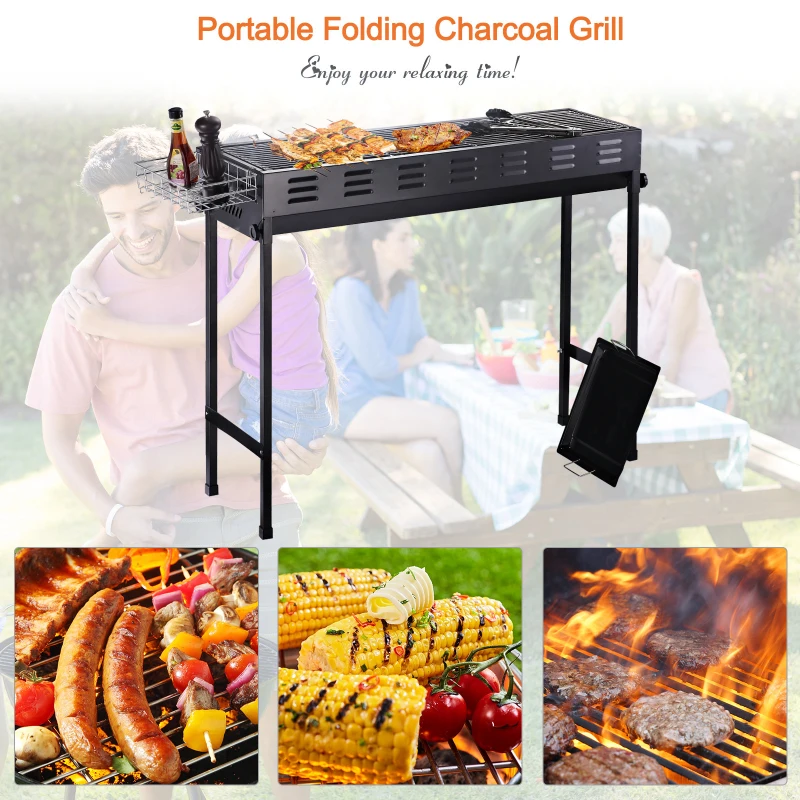 Outsunny 41" Folding Outdoor Charcoal BBQ Grill with Non-Stick Pan and Good Air Ventilation