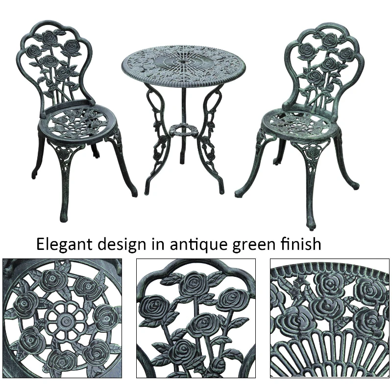Outsunny 3 Piece Outdoor Cast Iron Patio Furniture Antique Style Dining Bistro Set
