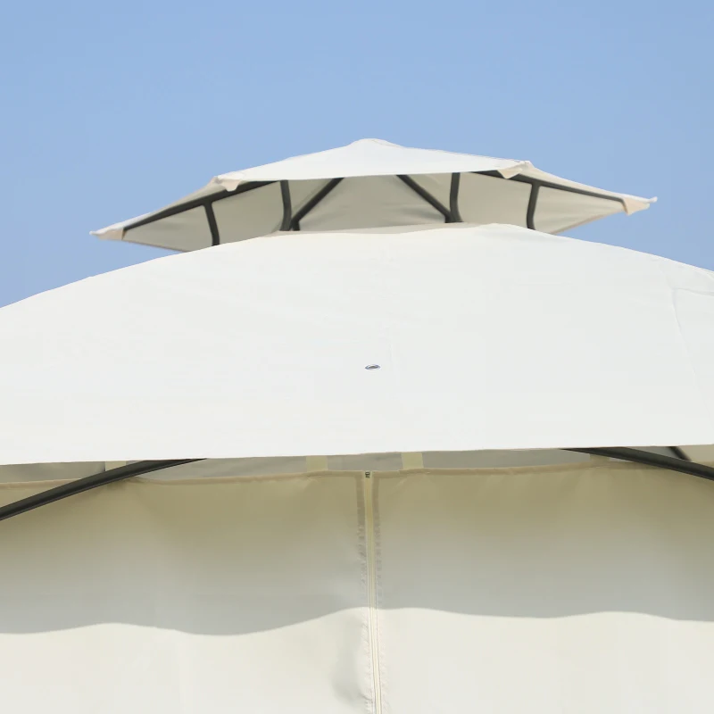 Outsunny 12' x 9' Steel Outdoor Hexagon Gazebo Pavilion Canopy Tent with Curtains - Cream White