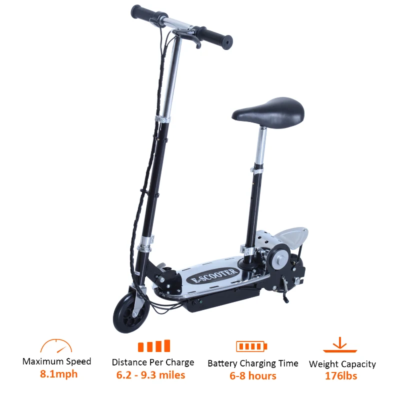 Aosom Black High-Powered 120W Motorized Kids Folding Electric Scooter